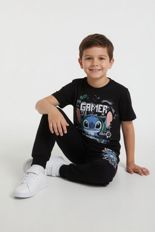 Siyah Gamer Karakter Baskılı Tişörtlü Erkek Çocuk Eşofman Takımı  23874