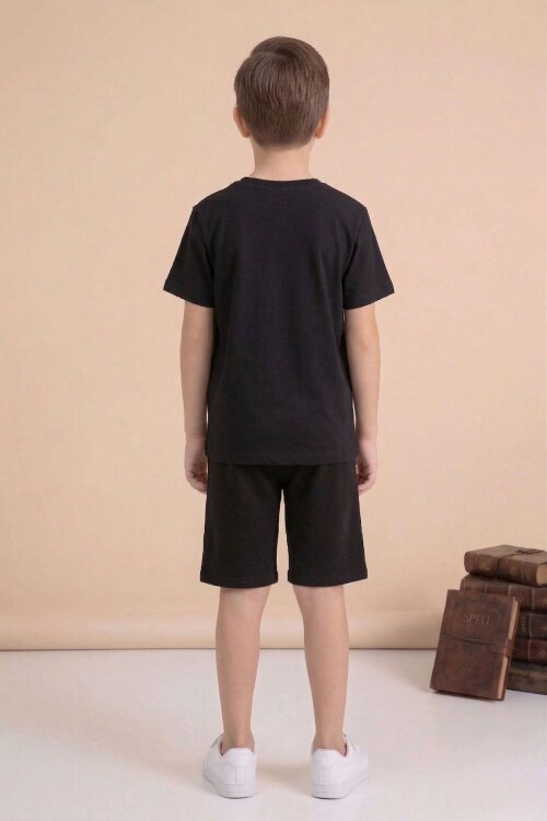 Siyah Grafiti Baskılı Tişörtlü Şortlu Erkek Çocuk 2li Takım  23772