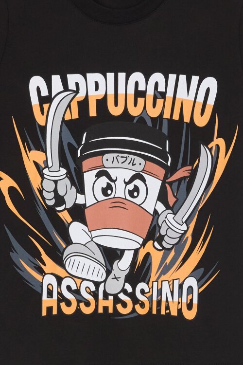 Siyah Karakter Baskılı Bisiklet Yaka Tişörtlü Erkek Çocuk Eşofmanlı Takım 23845