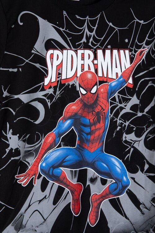 Siyah Örümcek Adam Baskılı Tişörtlü Erkek Çocuk Şortlu Takım  23941