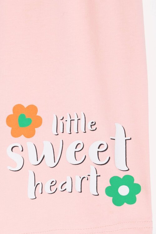 Somon Çiçek Desenli Tişörtlü Kız Çocuk Şortlu 2 Takım 23851