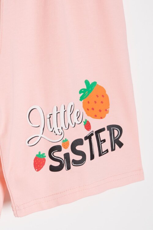 Somon Meyve Desenli Tişörtlü Kız Çocuk Şortlu Yazlık Takım 23963