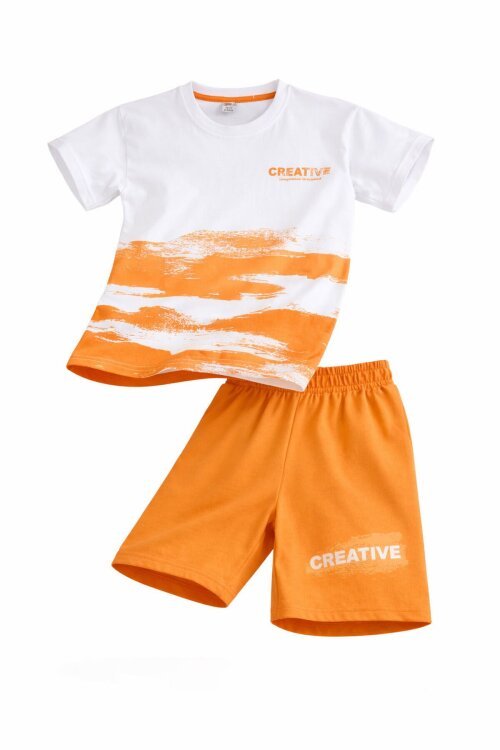 Turuncu Creative Yazılı Desenli Tişörtlü Erkek Çocuk Şortlu Takım 23793