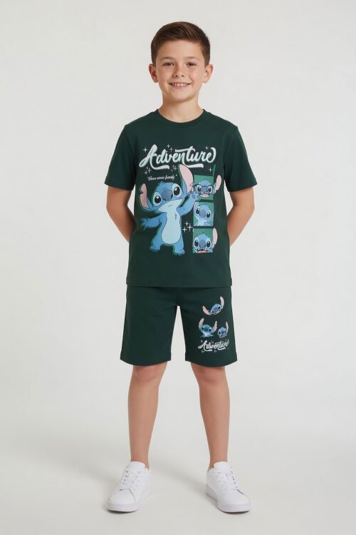 Yeşil Adventure Yazılı Baskılı Erkek Çocuk Tişörtlü Şortlu Takım 23971