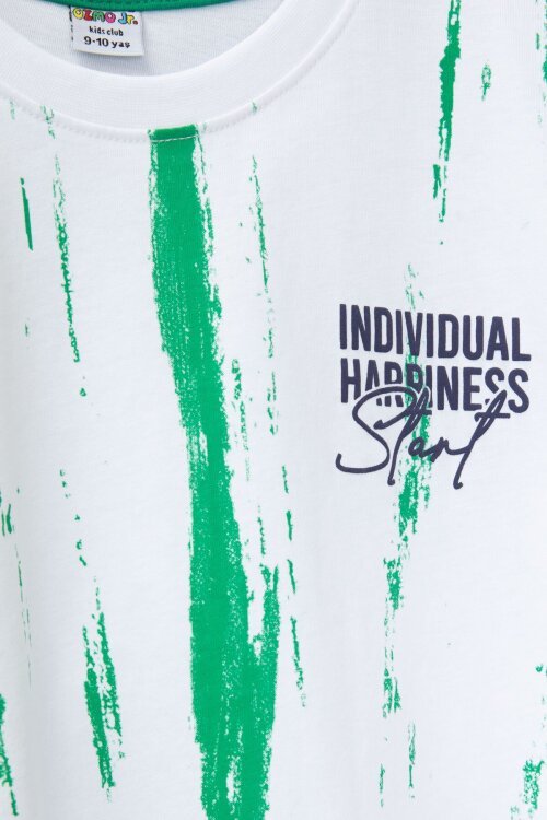 Yeşil Desenli Tişörtlü Erkek Çocuk Yazı Baskılı Şortlu Takım 23786