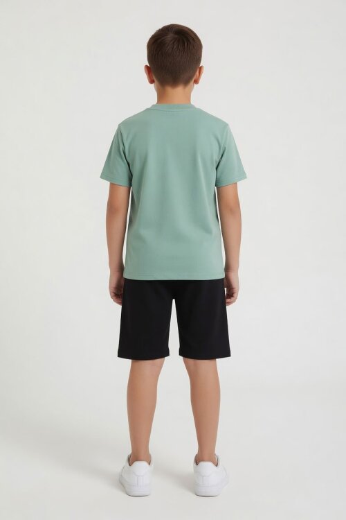 Yeşil Erkek Çocuk Bisiklet Yaka Tişörtlü Şortlu 2li Baskılı Takım 23999