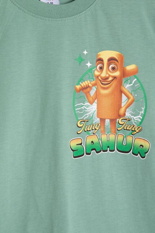 Yeşil Erkek Çocuk Bisiklet Yaka Tişörtlü Şortlu 2li Baskılı Takım 23999