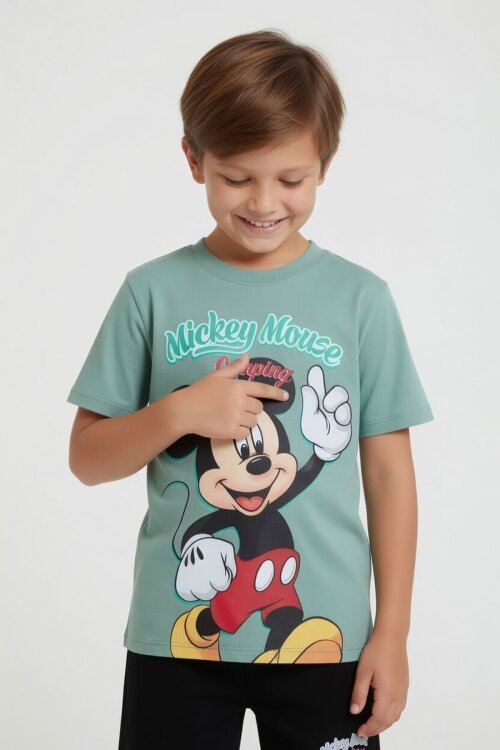 Yeşil Erkek Çocuk Mickey Fare Baskılı Şortlu 2li Takım 23966