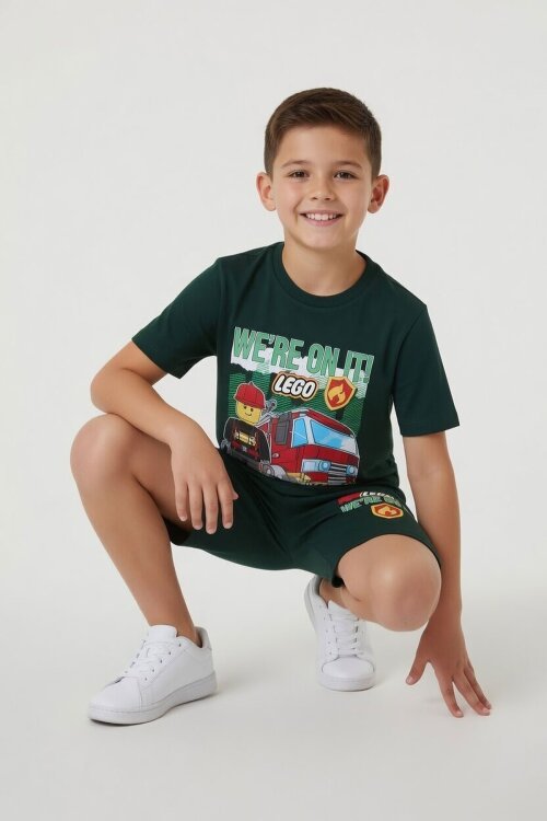Yeşil Lego Temalı Erkek Çocuk Tişörtlü ve Şortlu 2li Takım  23937