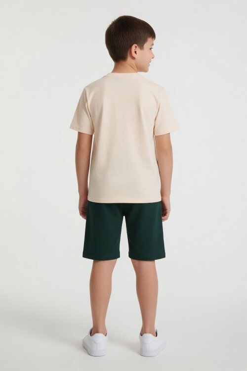 Yeşil Palmiye Desenli Çizgili Tişörtlü Erkek Çocuk Şortlu 2li Takım 23930