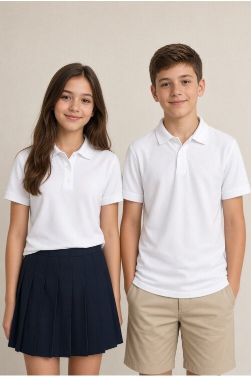 Beyaz Kız/Erkek Çocuk Polo Yaka Kısa Kol Okul Tişörtü  24793