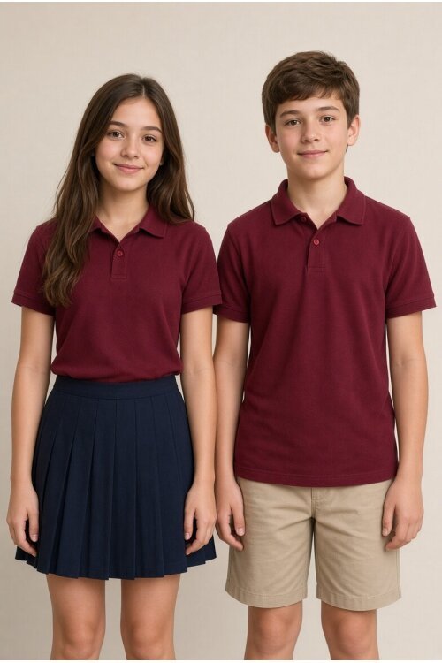 Bordo Kız/Erkek Çocuk Polo Yaka Kısa Kol Okul Tişörtü  24797