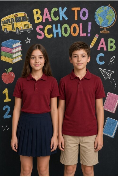 Bordo Kız/Erkek Çocuk Polo Yaka Kısa Kol Okul Tişörtü  24797