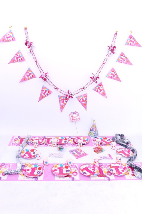 1 Yaş İyi Ki Doğdun Temalı 10 Kişilik Parti Seti-Pembe PRT1