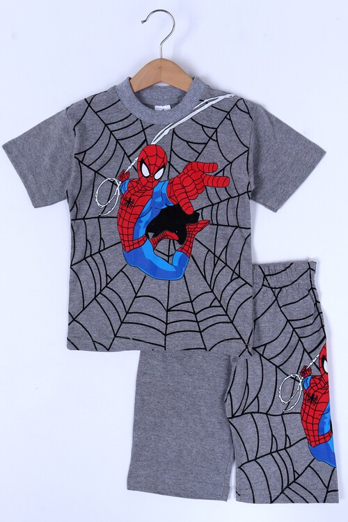 Erkek Çocuk Antrasit Baskı 1-8 Yaş Şortlu Takım 6569-3