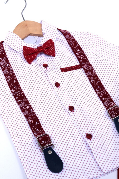 Erkek Çocuk Kırmızı Artı Desen 1-4 Yaş Oxford Gömlek Takım 12091