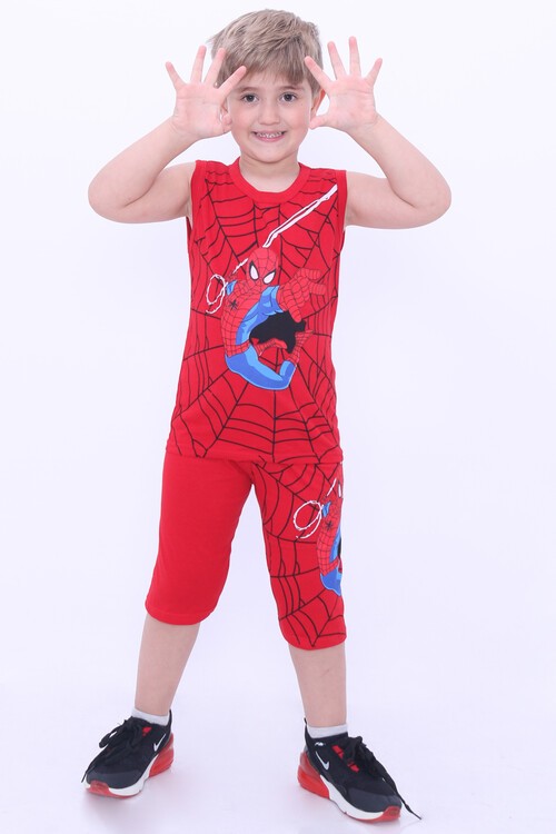 Erkek Çocuk Kırmızı Örümcek Baskı 2-9 Yaş Şortlu Takım 4042