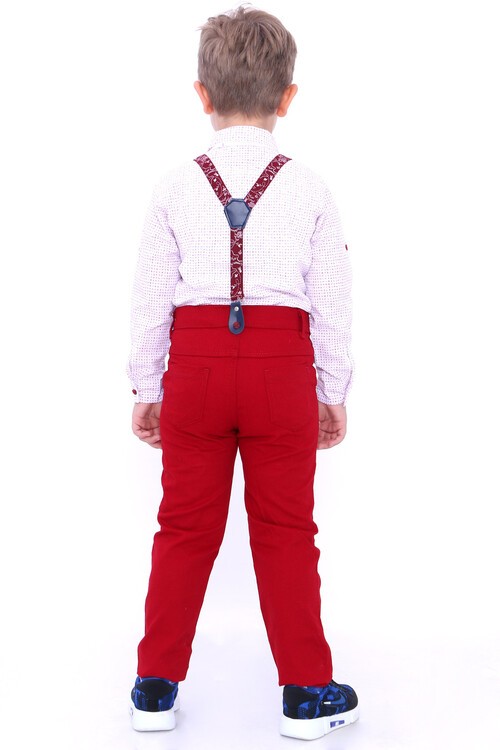 Erkek Çocuk Kırmızı Yazı Desen 4-8Yaş Oxford Gömlekli Takım 6131