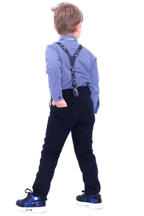 Erkek Çocuk Koyu Mavi Desenli 1-8Yaş Oxford GömlekliTakım 6215-1