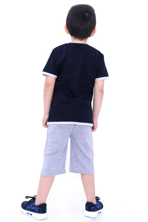 Erkek Çocuk Lacivert Nakışlı 1-8Yaş Şortlu Takım 4775-4