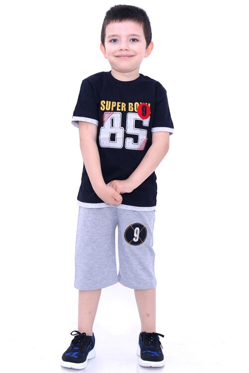 Erkek Çocuk Lacivert Nakışlı 1-8Yaş Şortlu Takım 4775-4