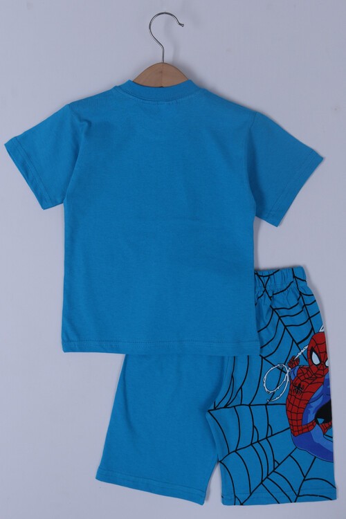 Erkek Çocuk Mavi Baskı 1-8 Yaş Şortlu Takım 6569-1