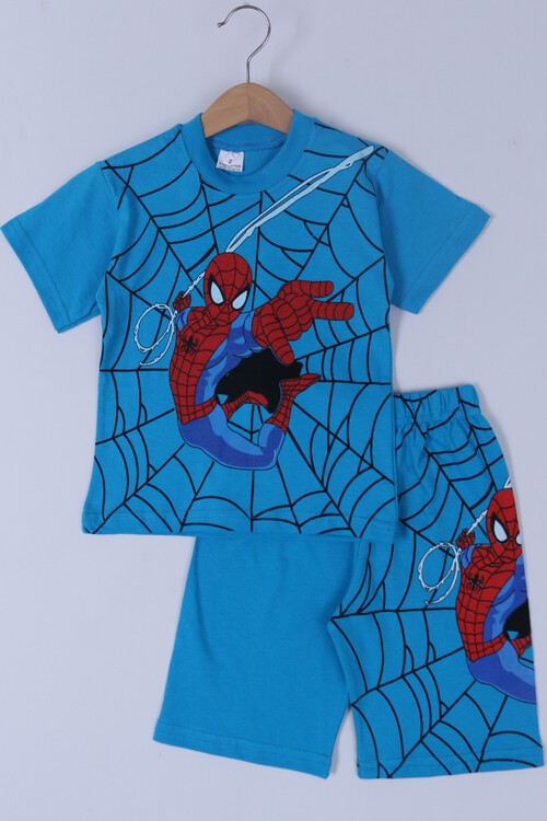 Erkek Çocuk Mavi Baskı 1-8 Yaş Şortlu Takım 6569-1