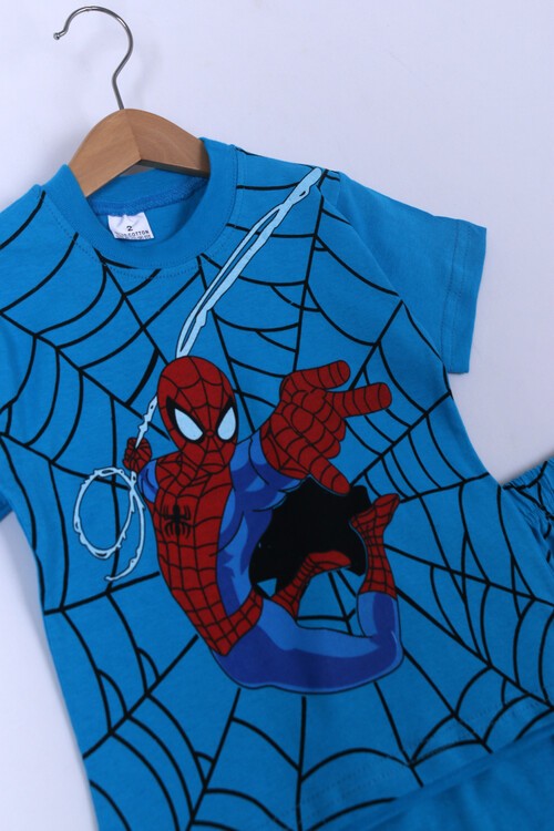 Erkek Çocuk Mavi Baskı 1-8 Yaş Şortlu Takım 6569-1