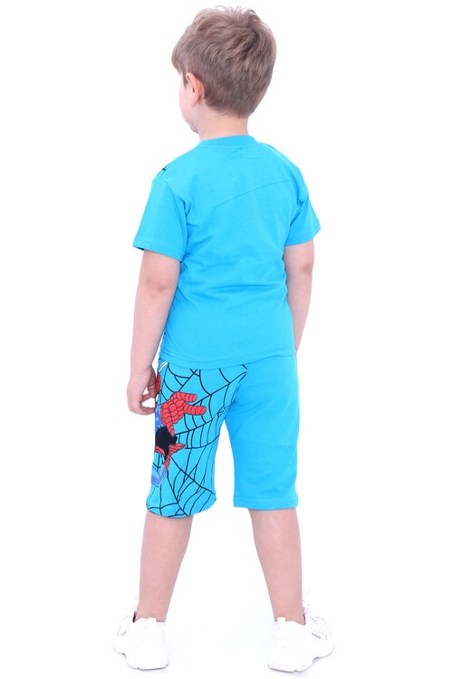Erkek Çocuk Mavi Baskı 1-8 Yaş Şortlu Takım 6569-1