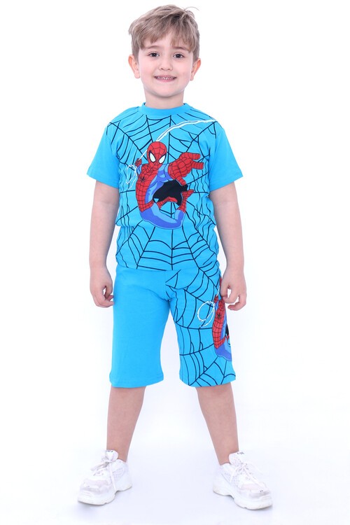 Erkek Çocuk Mavi Baskı 1-8 Yaş Şortlu Takım 6569-1