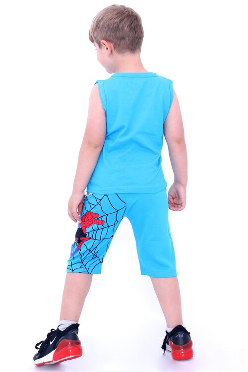 Erkek Çocuk Mavi Örümcek Baskı 2-9 Yaş Şortlu Takım 4042-2