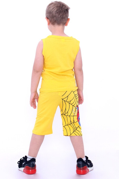 Erkek Çocuk Sarı Örümcek Baskı Sıfır Kol Şortlu Takım 12465