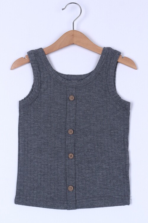 Kız Çocuk Antrasit Düğmeli 2-12 Yaş Askılı Crop Body 4803-1