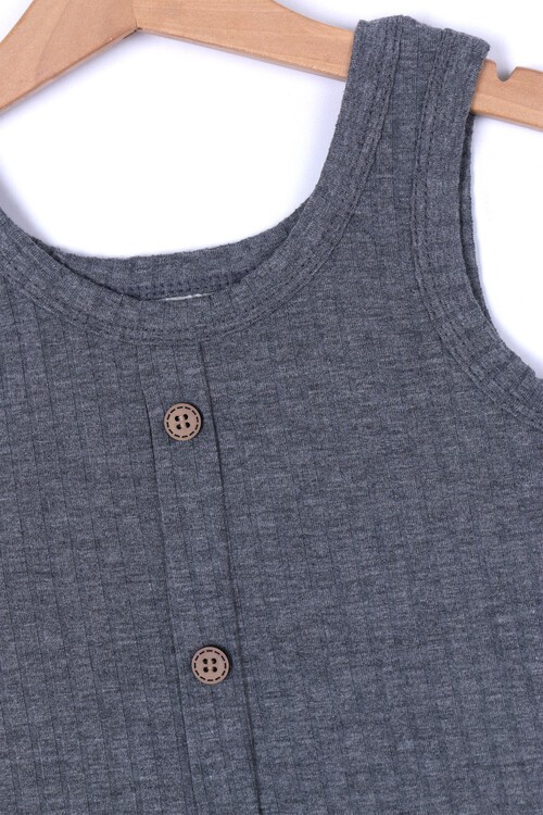 Kız Çocuk Antrasit Düğmeli 2-12 Yaş Askılı Crop Body 4803-1