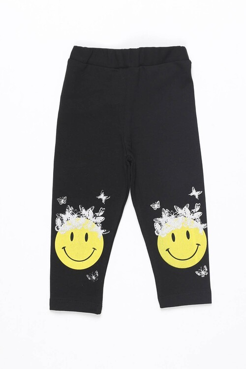 Kız Çocuk Gülen Yüz Baskılı Tayt 1-8 Yaş 13648