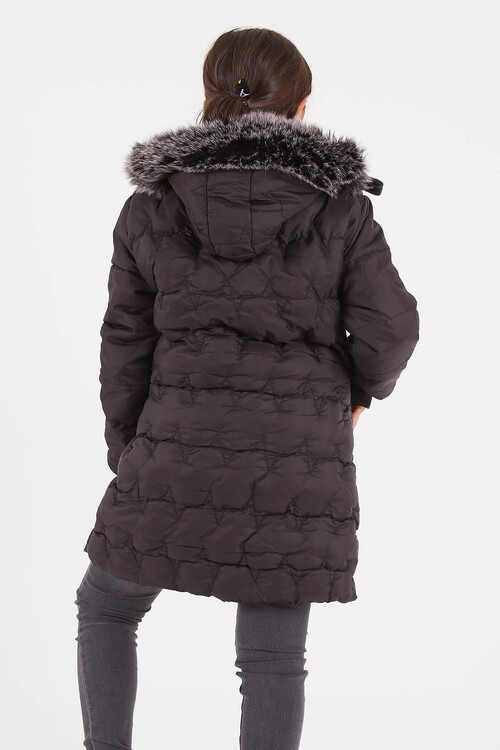 Kız Çocuk Siyah Kürklü Nice Yazı Fermuarlı Mont 2-15 Yaş 13346