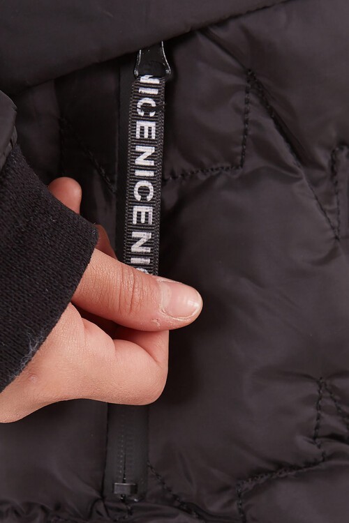 Kız Çocuk Siyah Kürklü Nice Yazı Fermuarlı Mont 2-15 Yaş 13346