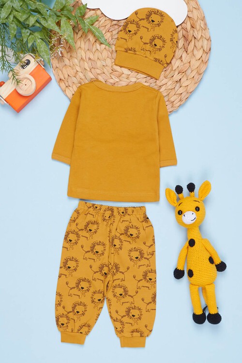 Erkek Bebek Aslan Baskılı 3lü Zıbın Takımı 0-3 Ay 13697