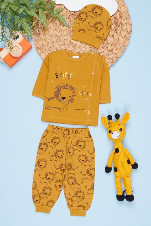 Erkek Bebek Aslan Baskılı 3lü Zıbın Takımı 0-3 Ay 13697