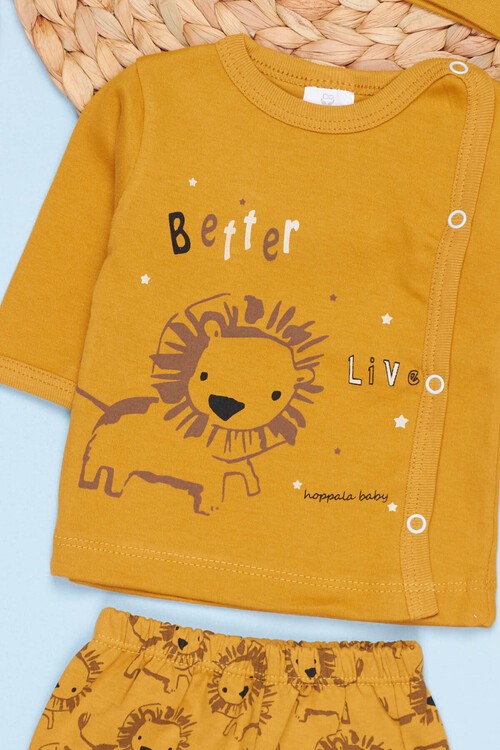 Erkek Bebek Aslan Baskılı 3lü Zıbın Takımı 0-3 Ay 13697