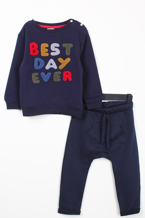 Erkek Bebek Best Day Yazı Nakışlı Takım 14078