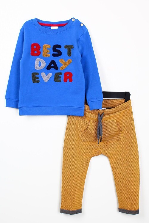Erkek Bebek Best Day Yazı Nakışlı Takım 14078