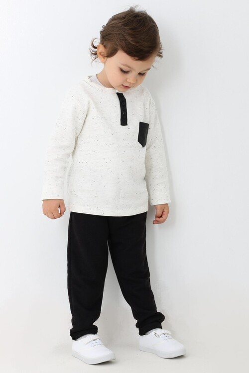 Erkek Bebek Deri Cep Detaylı 2 li Takım 14112