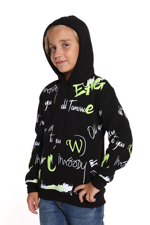 Erkek Çocuk 1988 Yazı Baskılı Kapşonlu Sweatshirt 14026