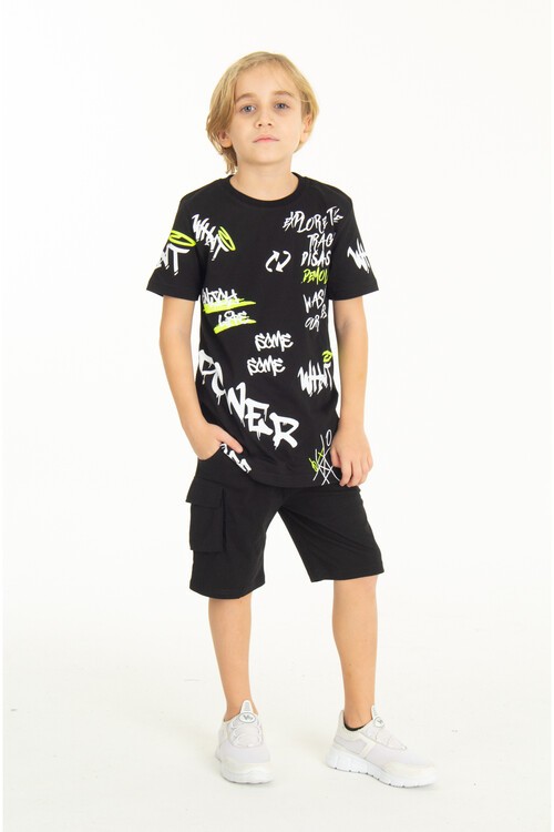 Erkek Çocuk Baskılı Şortlu Takım 4-14 Yaş 14004