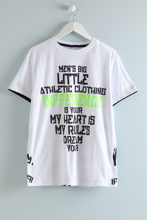 Erkek Çocuk Beyaz Neon Yazı Baskı 8-13 Yaş T-Shirt 4134-2
