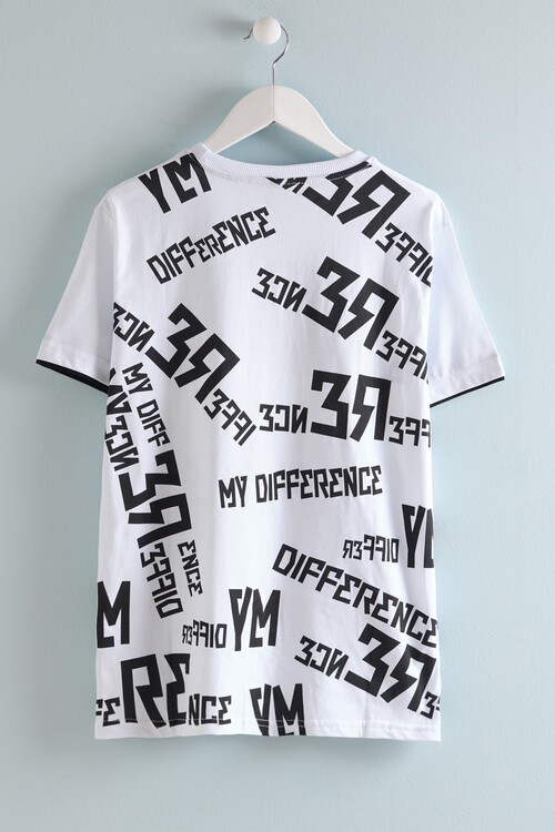 Erkek Çocuk Beyaz Neon Yazı Baskı 8-13 Yaş T-Shirt 4134-2
