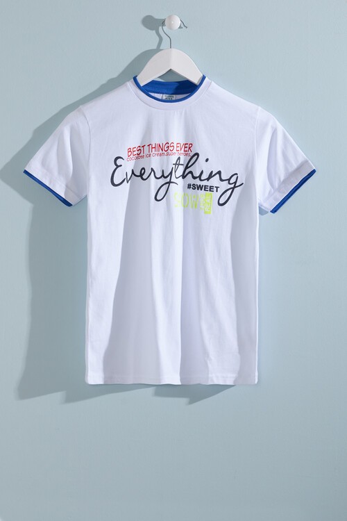 Erkek Çocuk Beyaz Neon Yazı Baskı 8-13 Yaş T-Shirt 6303