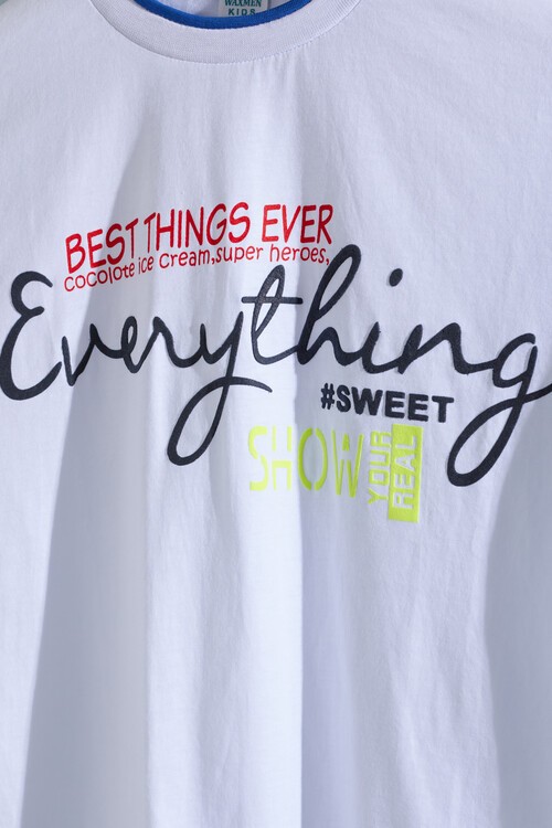 Erkek Çocuk Beyaz Neon Yazı Baskı 8-13 Yaş T-Shirt 6303