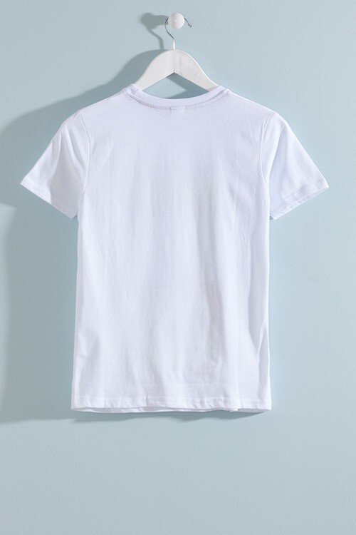 Erkek Çocuk Beyaz Ön Cep Neon Detay 8-13 Yaş T-Shirt 4138